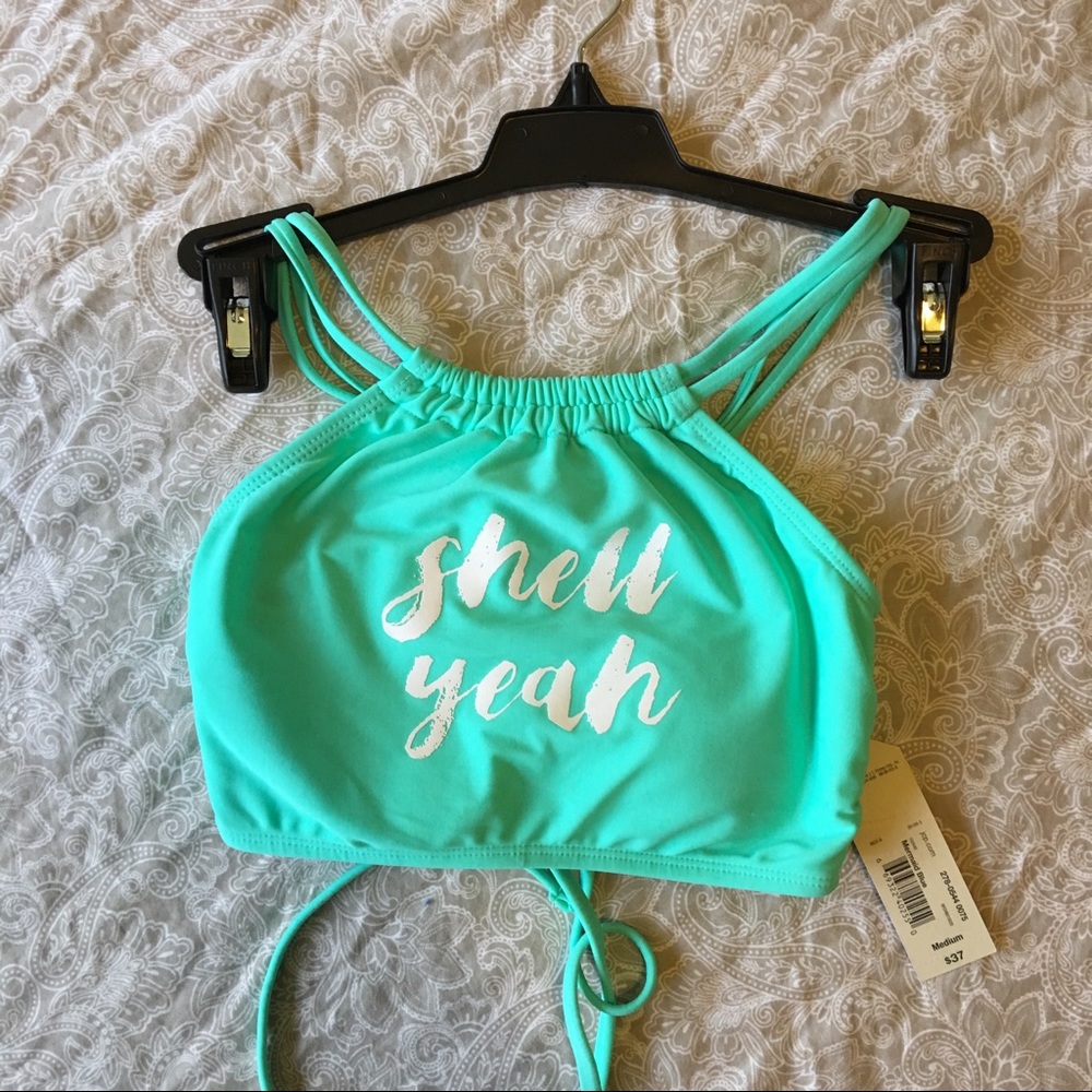 NWT shell yeah aqua bikini top size M